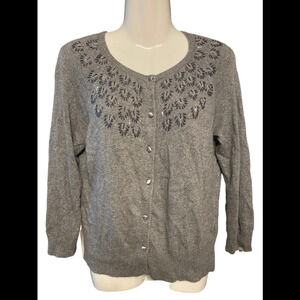 LOFT Ann Taylor Cardigan Sweater Beaded Rayo Rabbit Hair Blend